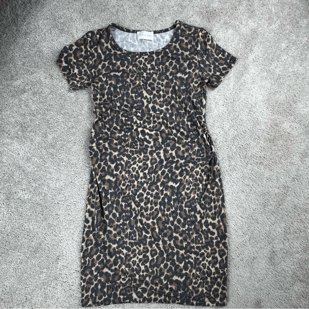 FRENCH GREY Leopard Print Short Sleeve T-Shirt Dress‎ Size S